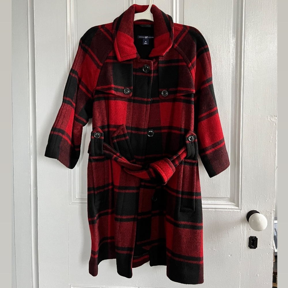 Gap 3/4 Sleeve Belted Buffalo Plaid Coat